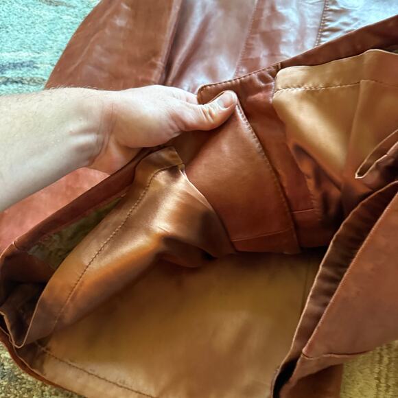 Men's Vintage 70's Remy Leather Cognac Brown City Jacket Coat Sz 44 Long Large - Picture 8 of 12